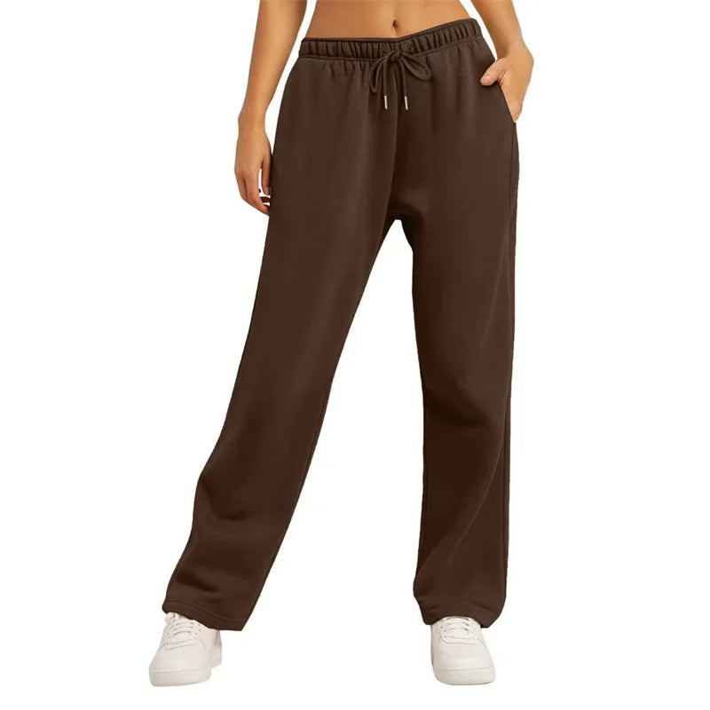 Autumn Winter Women'S Solid Color Sweatpants Daily Casual Pants Women'S Wide Leg Pants Comfortable Loose Drawstring Women'S Trou