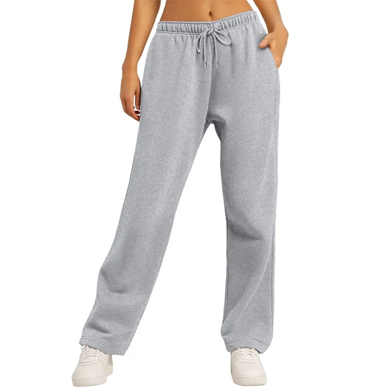 Autumn Winter Women'S Solid Color Sweatpants Daily Casual Pants Women'S Wide Leg Pants Comfortable Loose Drawstring Women'S Trou