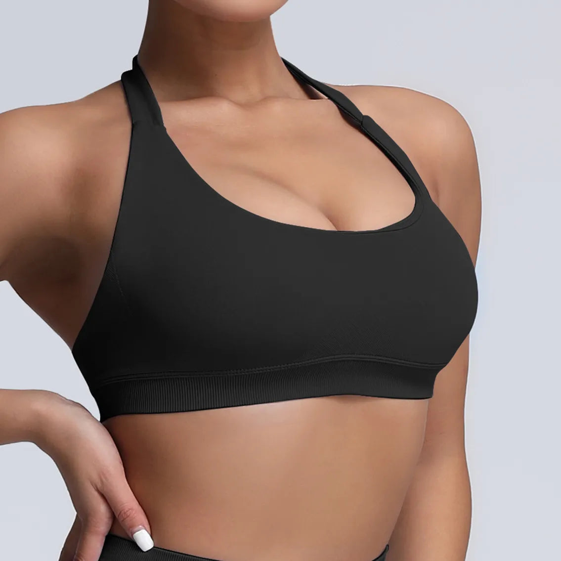 Seamless Push-Up Halter Sports Bra for Women – High Impact, Open Back, Fitness & Yoga Tank