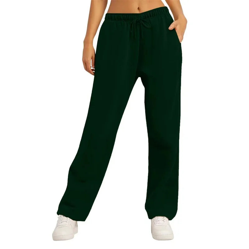 Autumn Winter Women'S Solid Color Sweatpants Daily Casual Pants Women'S Wide Leg Pants Comfortable Loose Drawstring Women'S Trou