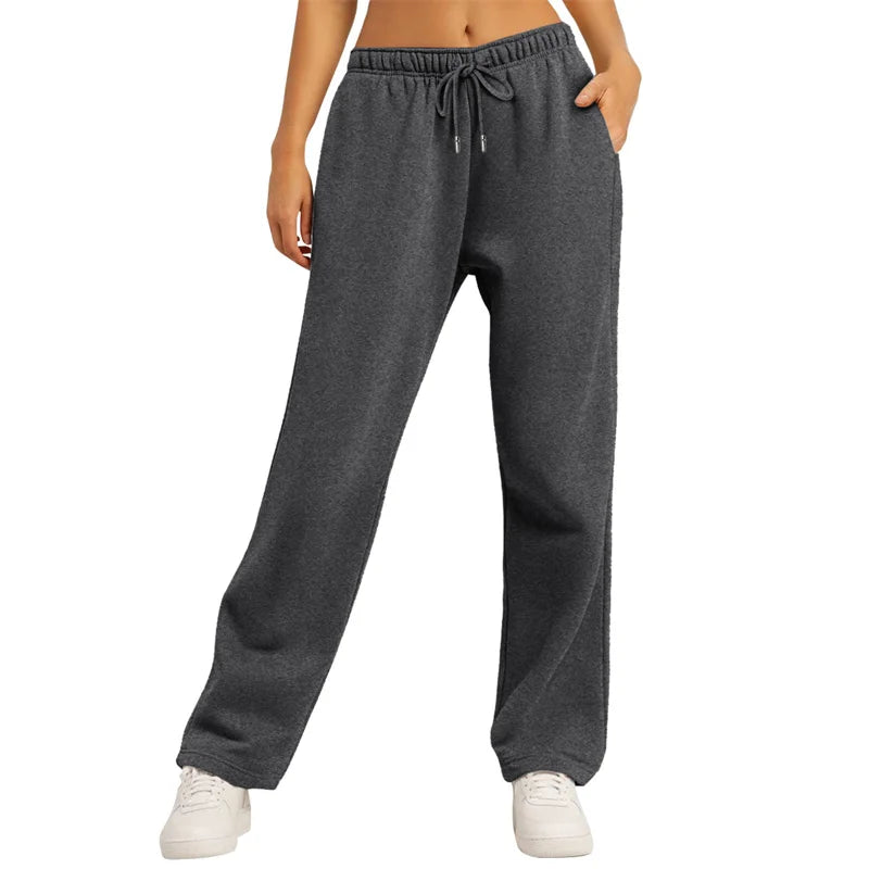 Autumn Winter Women'S Solid Color Sweatpants Daily Casual Pants Women'S Wide Leg Pants Comfortable Loose Drawstring Women'S Trou