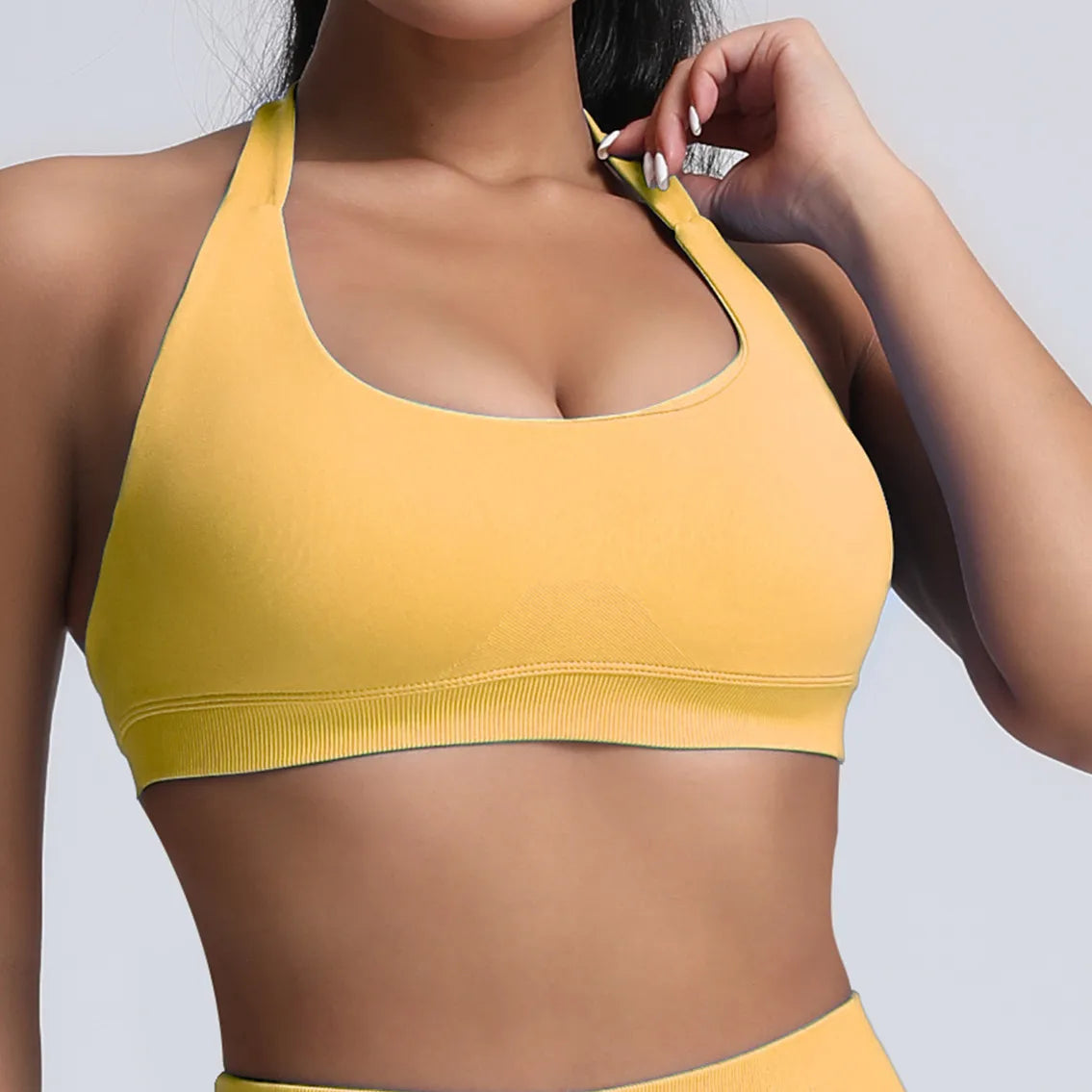 Seamless Push-Up Halter Sports Bra for Women – High Impact, Open Back, Fitness & Yoga Tank