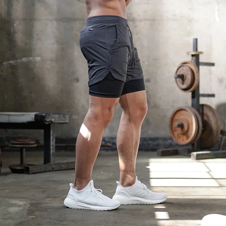 Men'S Performance Shorts Soild Color 2 in 1 Gym Shorts Compression Stretchy Sports Shorts Quick Dry Fitness Workout Summer
