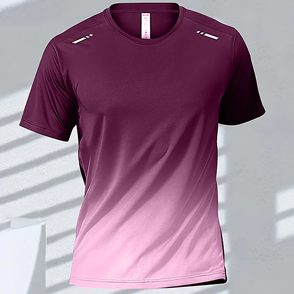 Men'S T-Shirts Sports Fitness Sportswear Quick-Drying Gradient Short Sleeve Tops Outdoor Basketball Training Running Men Clothes