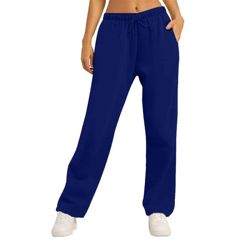 Autumn Winter Women'S Solid Color Sweatpants Daily Casual Pants Women'S Wide Leg Pants Comfortable Loose Drawstring Women'S Trou