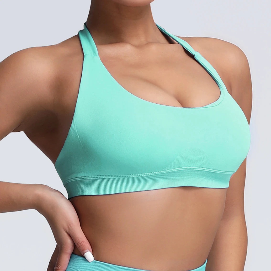 Seamless Push-Up Halter Sports Bra for Women – High Impact, Open Back, Fitness & Yoga Tank