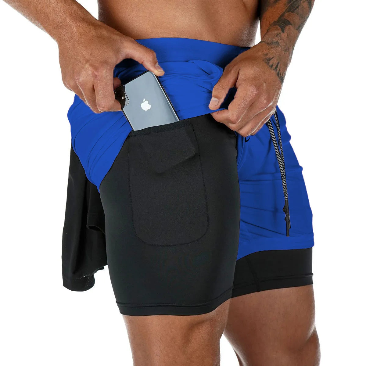 Men'S Performance Shorts Soild Color 2 in 1 Gym Shorts Compression Stretchy Sports Shorts Quick Dry Fitness Workout Summer
