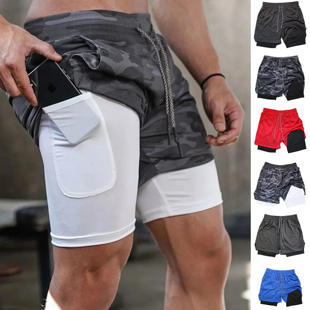 Men'S Performance Shorts Soild Color 2 in 1 Gym Shorts Compression Stretchy Sports Shorts Quick Dry Fitness Workout Summer