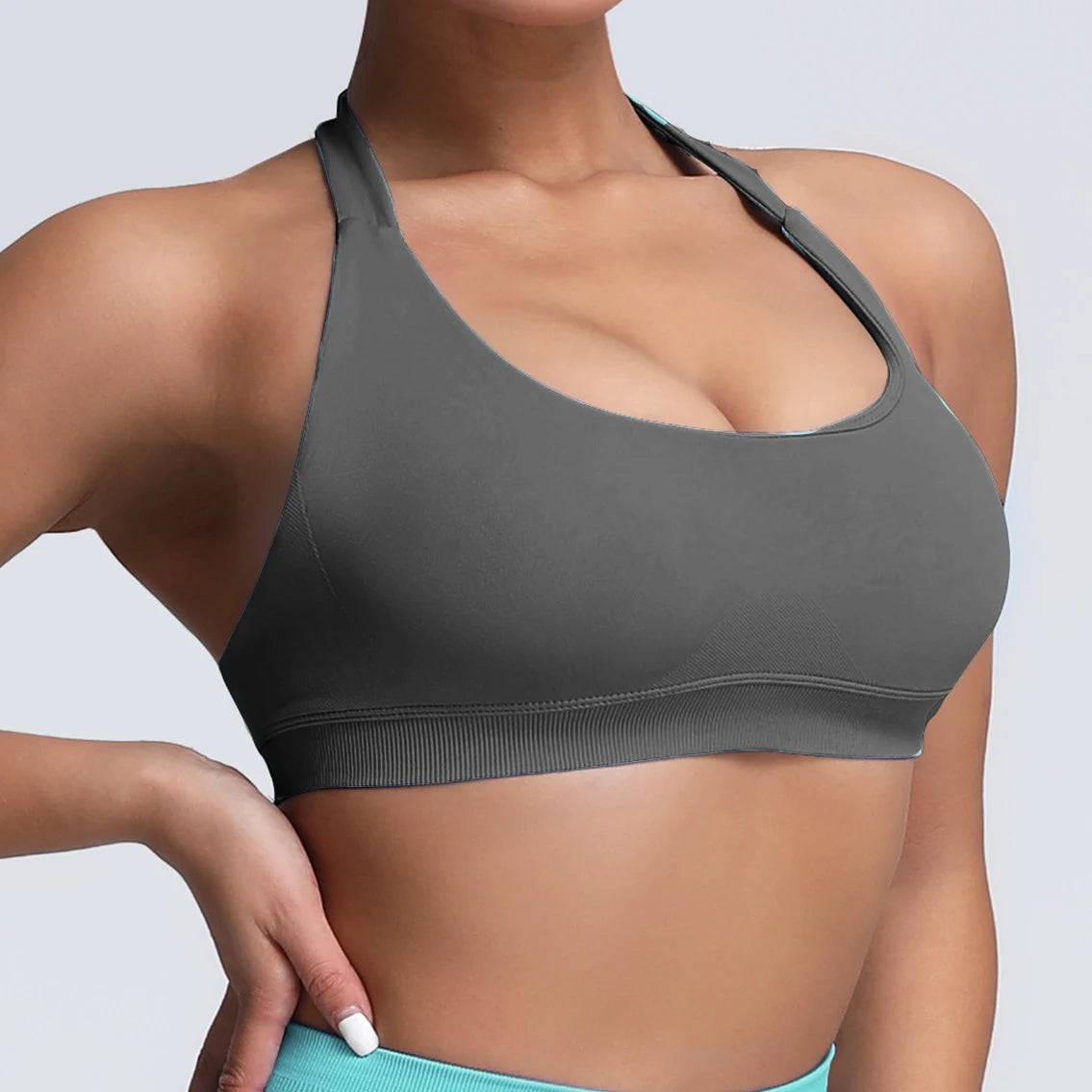 Seamless Push-Up Halter Sports Bra for Women – High Impact, Open Back, Fitness & Yoga Tank
