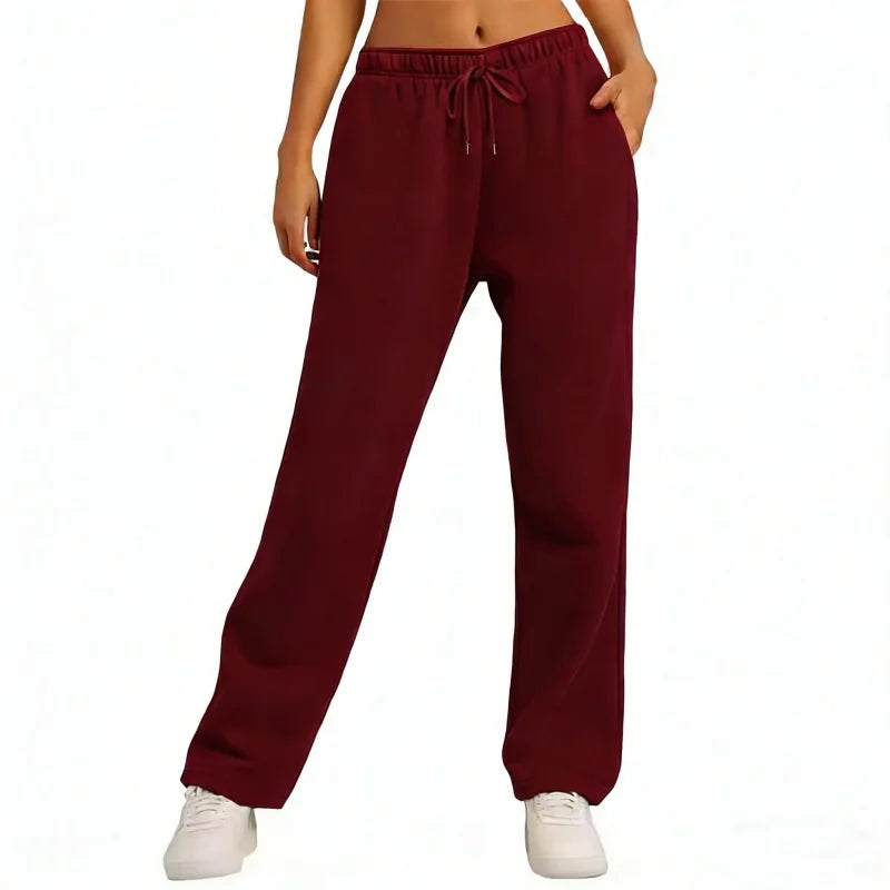 Autumn Winter Women'S Solid Color Sweatpants Daily Casual Pants Women'S Wide Leg Pants Comfortable Loose Drawstring Women'S Trou