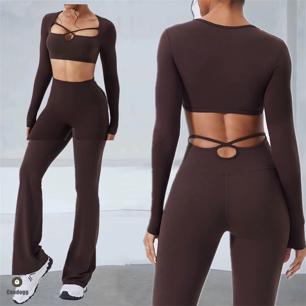 2Pcs Pad Workout Outfits Yoga Set Fitness Sportswear Gym Tracksuit Long Sleeve Shirt Leggings Athletic Wear Women Clothes XP38