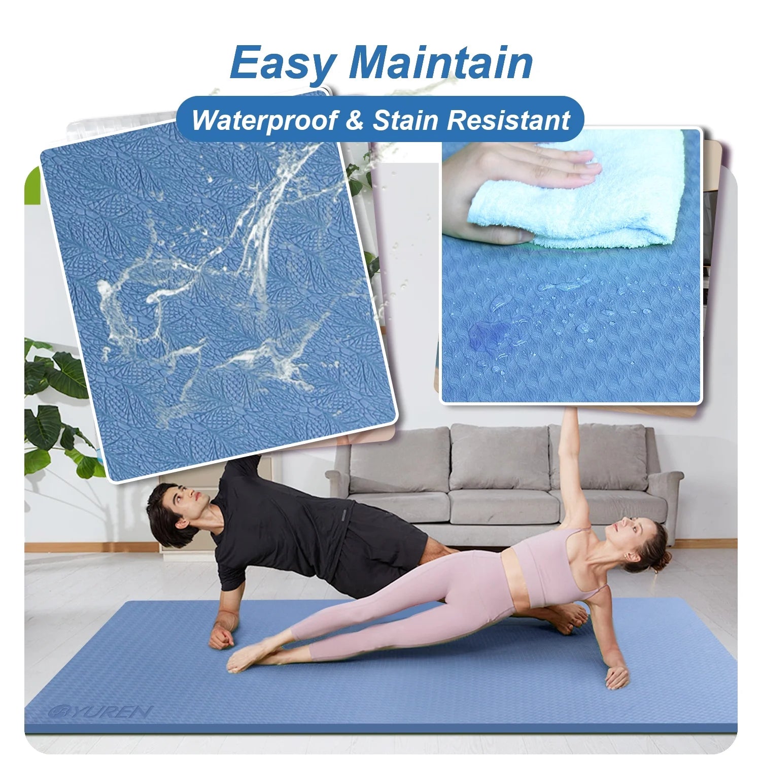 Large Yoga Pilates Mat Thick 1/2 Inch TPE Non-Slip Exercise Training Workouts Mats, 78"X51", Blue