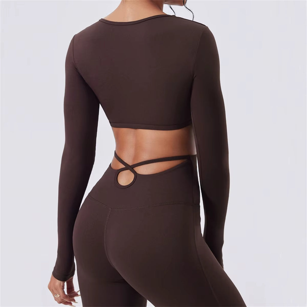 2Pcs Pad Workout Outfits Yoga Set Fitness Sportswear Gym Tracksuit Long Sleeve Shirt Leggings Athletic Wear Women Clothes XP38